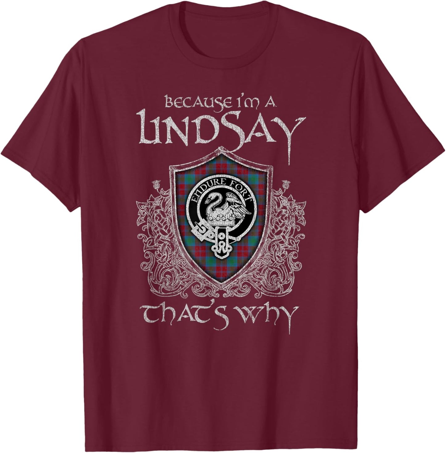 Clan Lindsay Crest Tartan Celtic Last Name Vinatge T-Shirt - T-Shirt | Maroon