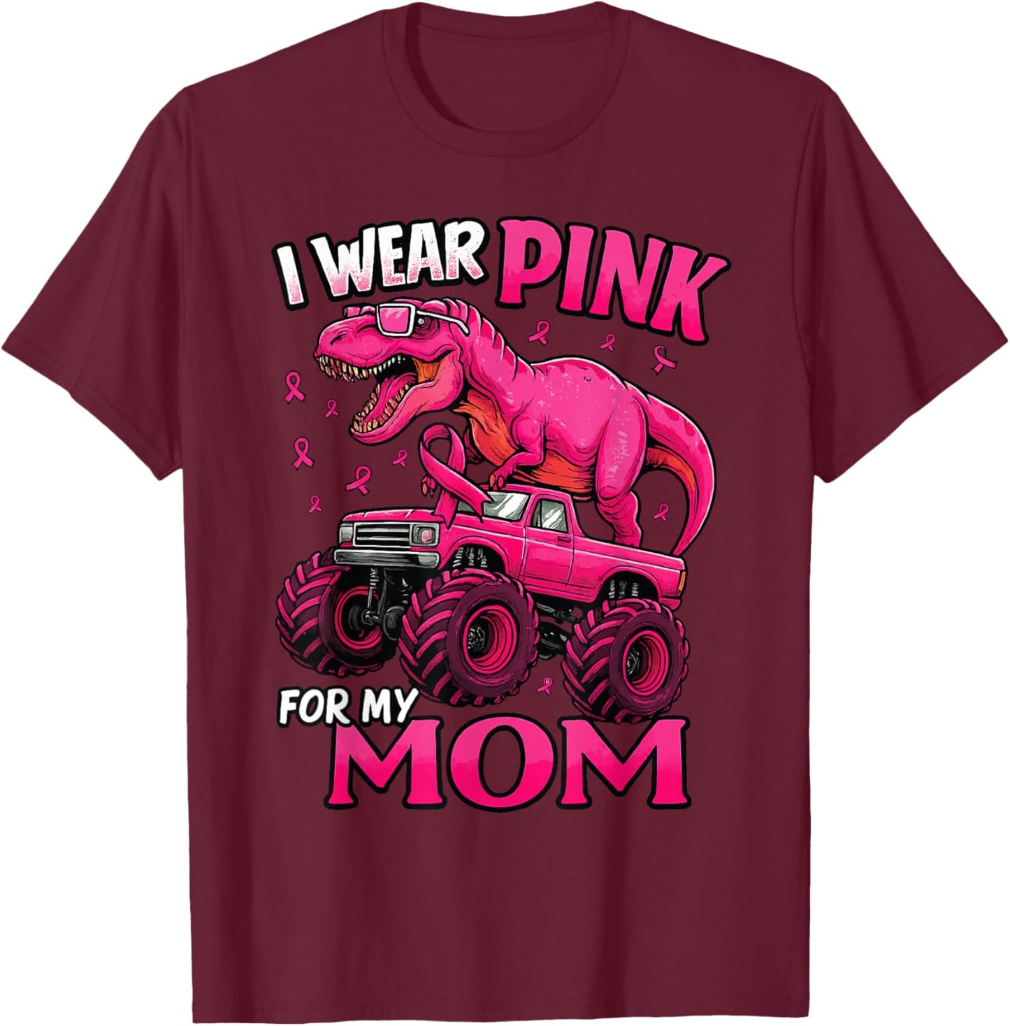 I Wear Pink for My Mom Breast Cancer Awareness Dinosaur Kids T-Shirt - T-Shirt | Maroon