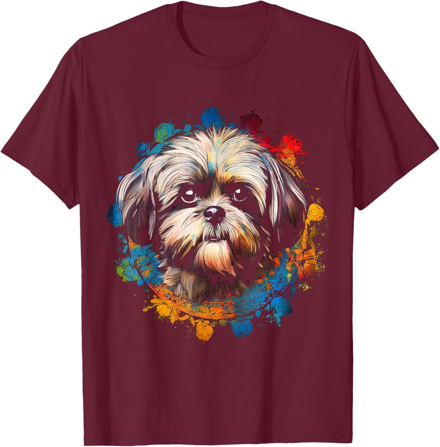 Shih Tzu Graphic Pet Art Dog Shih Tzu T-Shirt - T-Shirt | Maroon