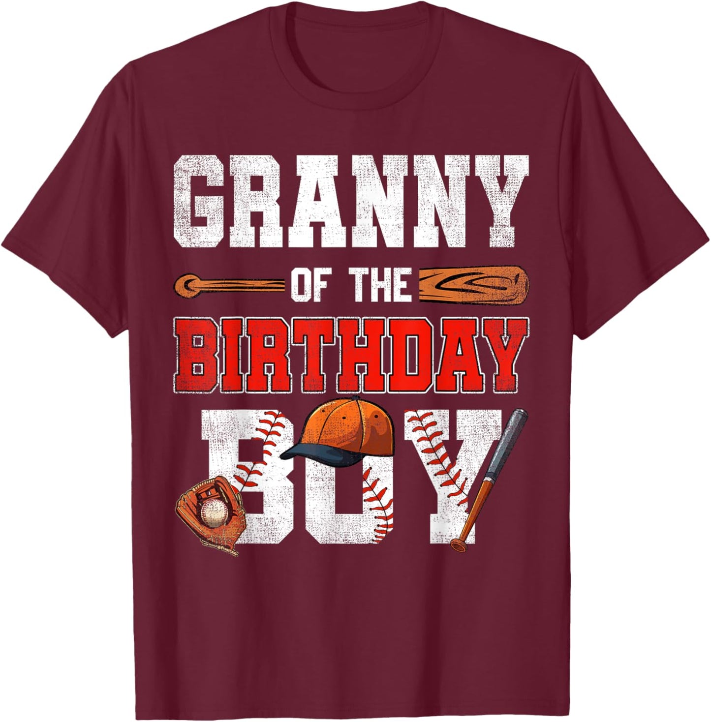 Granny Of The Birthday Boy Baseball Bday Family T-Shirt - T-Shirt | Maroon