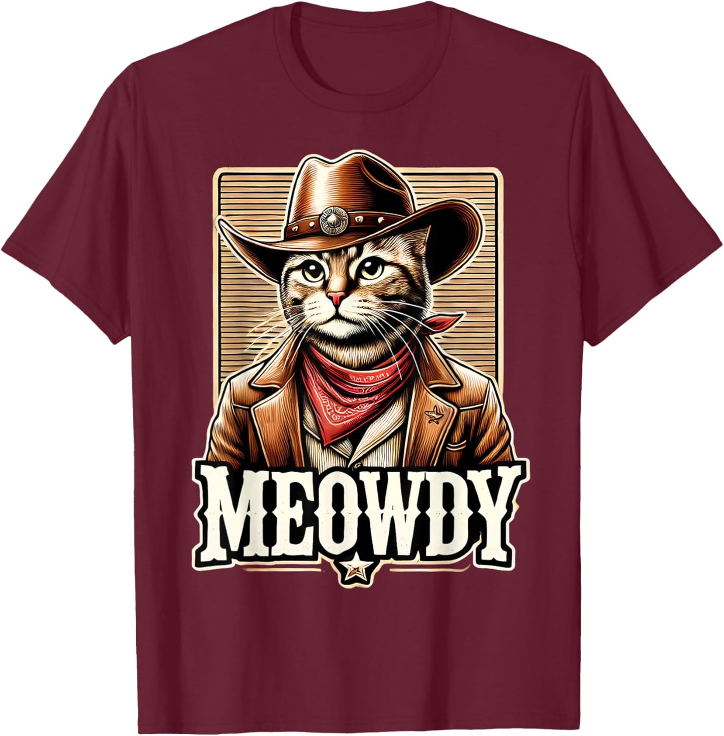 Meowdy Cat Cowboy Cowgirl Meow Howdy Halloween Costume T-Shirt - T-Shirt | Maroon