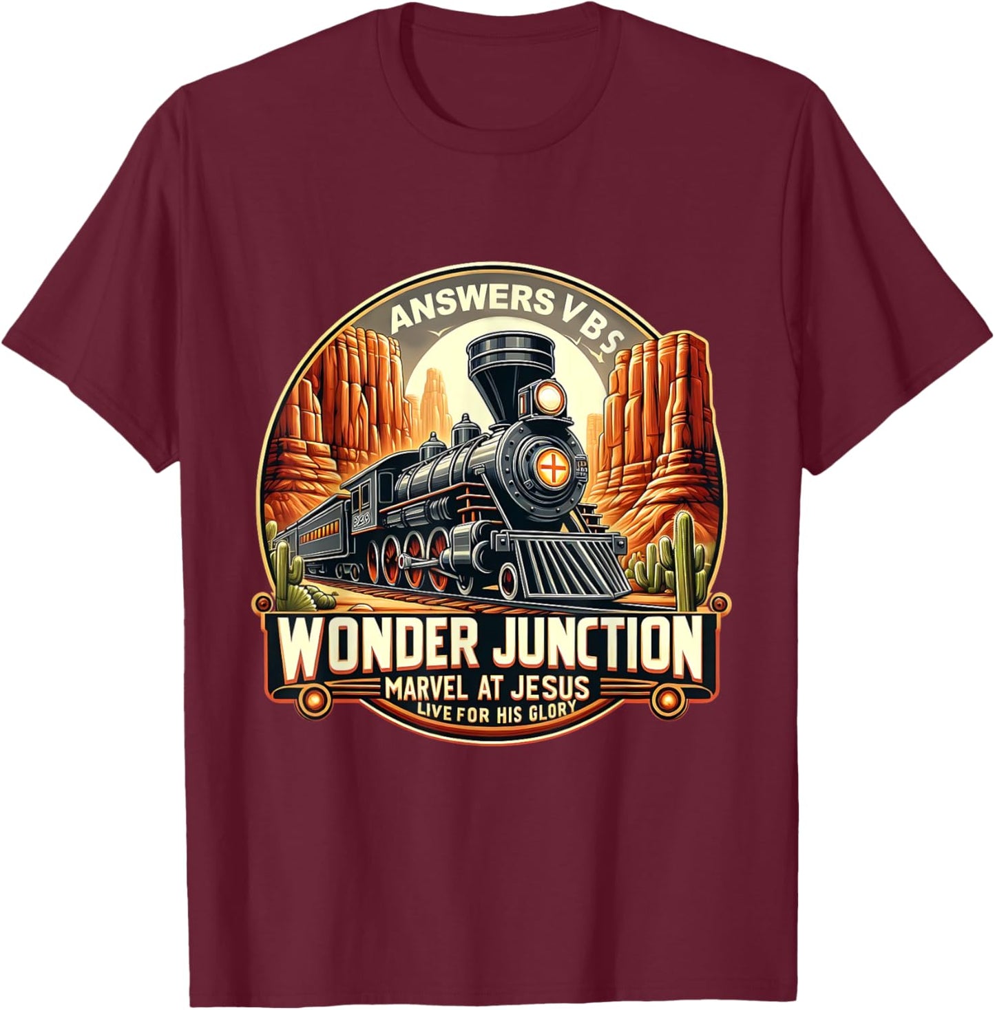 Answers VBS Wonder Junction Christian Train Theme Costume T-Shirt - T-Shirt | Maroon