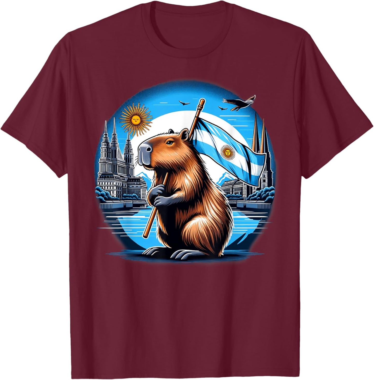 Argentina Flag Capybara - National Day Capivara T-Shirt - T-Shirt | Maroon