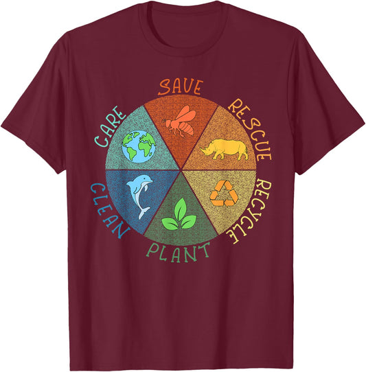 Vintage Earth Day Save Bees Rescue Animals Recycle Plastic T-Shirt - T-Shirt | Maroon