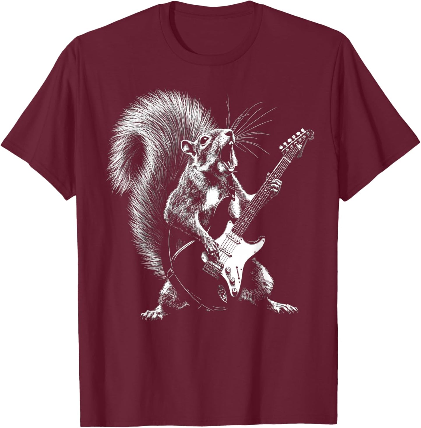 Rock Star Squirrel Playing Guitar Rodent Animal Guitarist T-Shirt - T-Shirt | Maroon