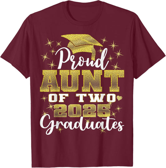 Proud Aunt of Two 2025 Graduates Graduation family T-Shirt - T-Shirt | Maroon