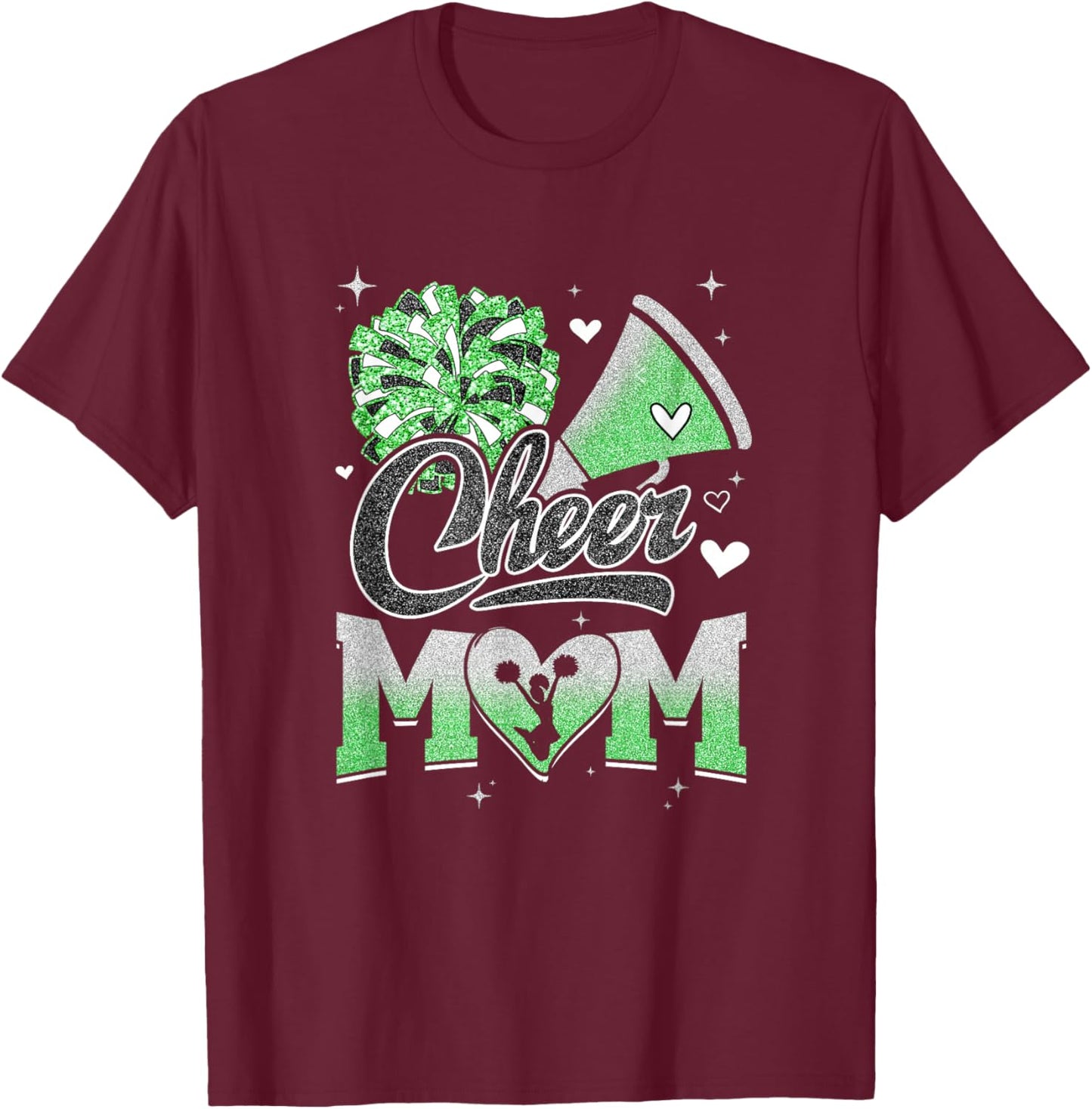 Cheer Mom Green Cheerleading Football Graphic T-Shirt - T-Shirt | Maroon