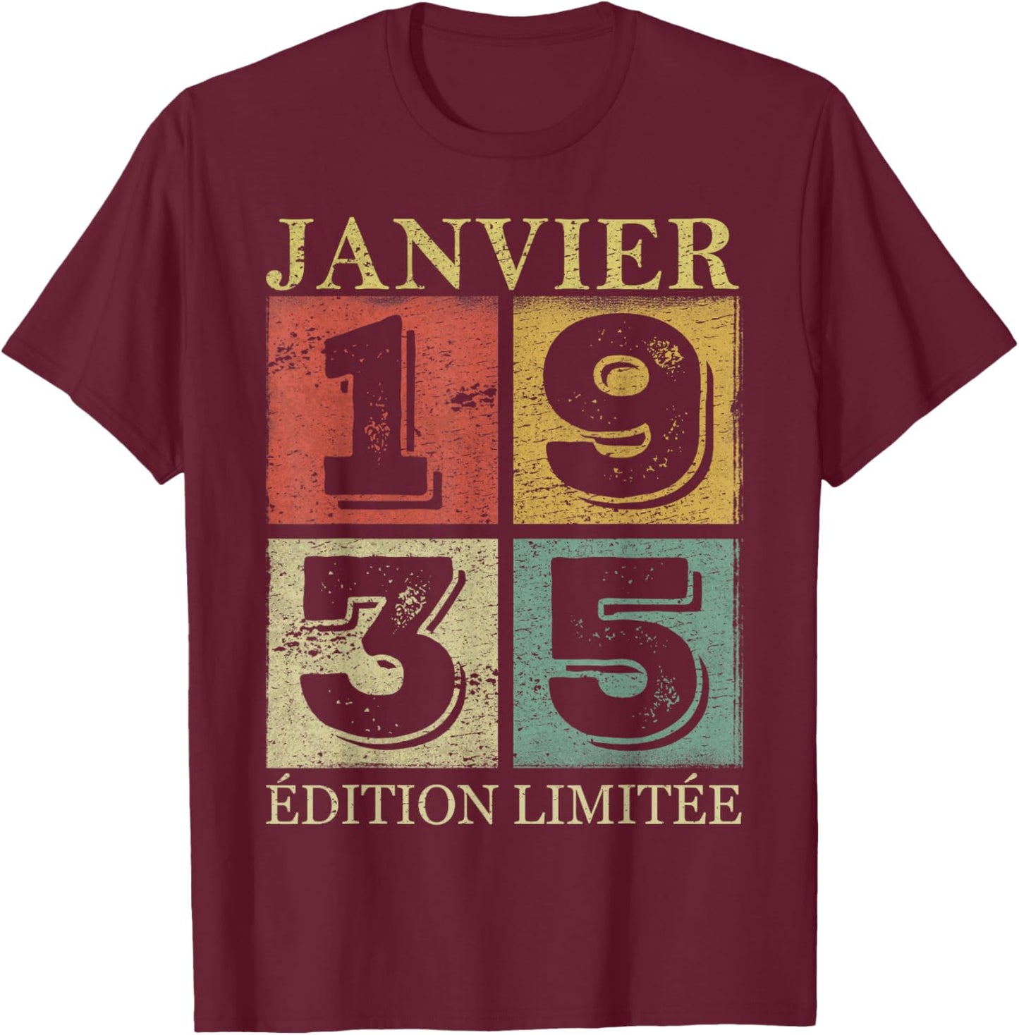 Janvier 1935 91 Ans Cadeau Anniversaire Homme Janvier 1935 T-Shirt - T-Shirt | Maroon