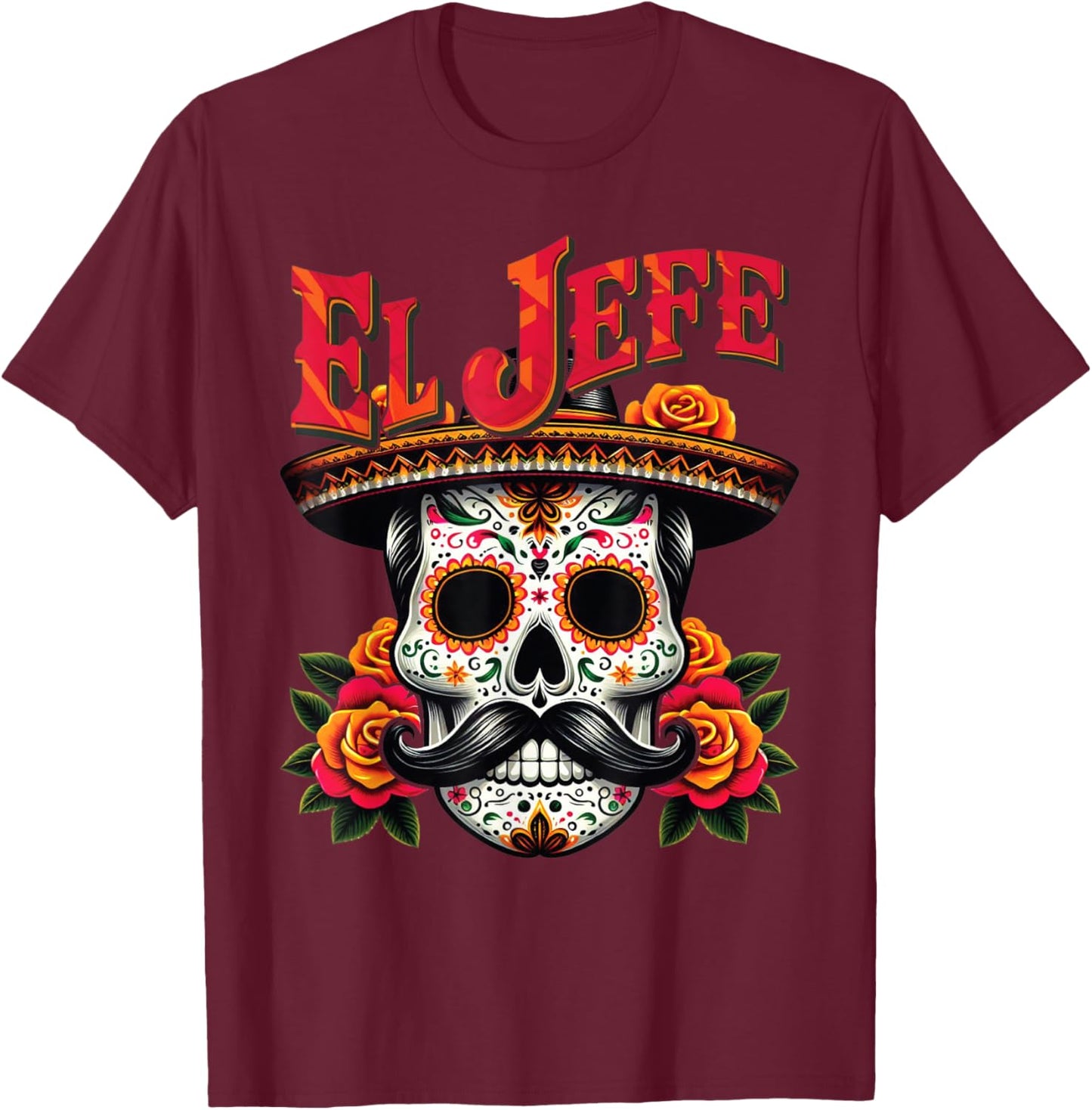 El Jefe Sugar Skull For Man T-Shirt - T-Shirt | Maroon
