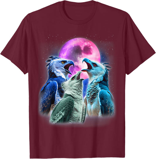 3 Harpy Eagles Howling At The Moon Funny Eagle Bird Lover T-Shirt - T-Shirt | Maroon