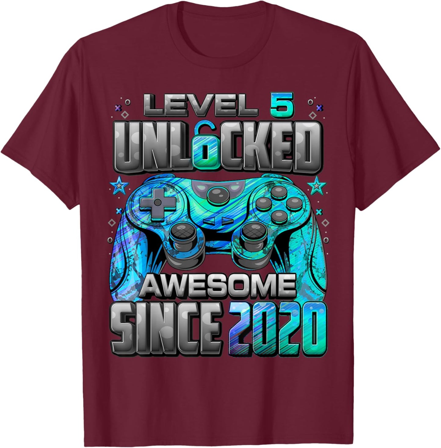 Level 5 Unlocked Awesome Since 2020 5th Birthday Gaming T-Shirt - T-Shirt | Maroon