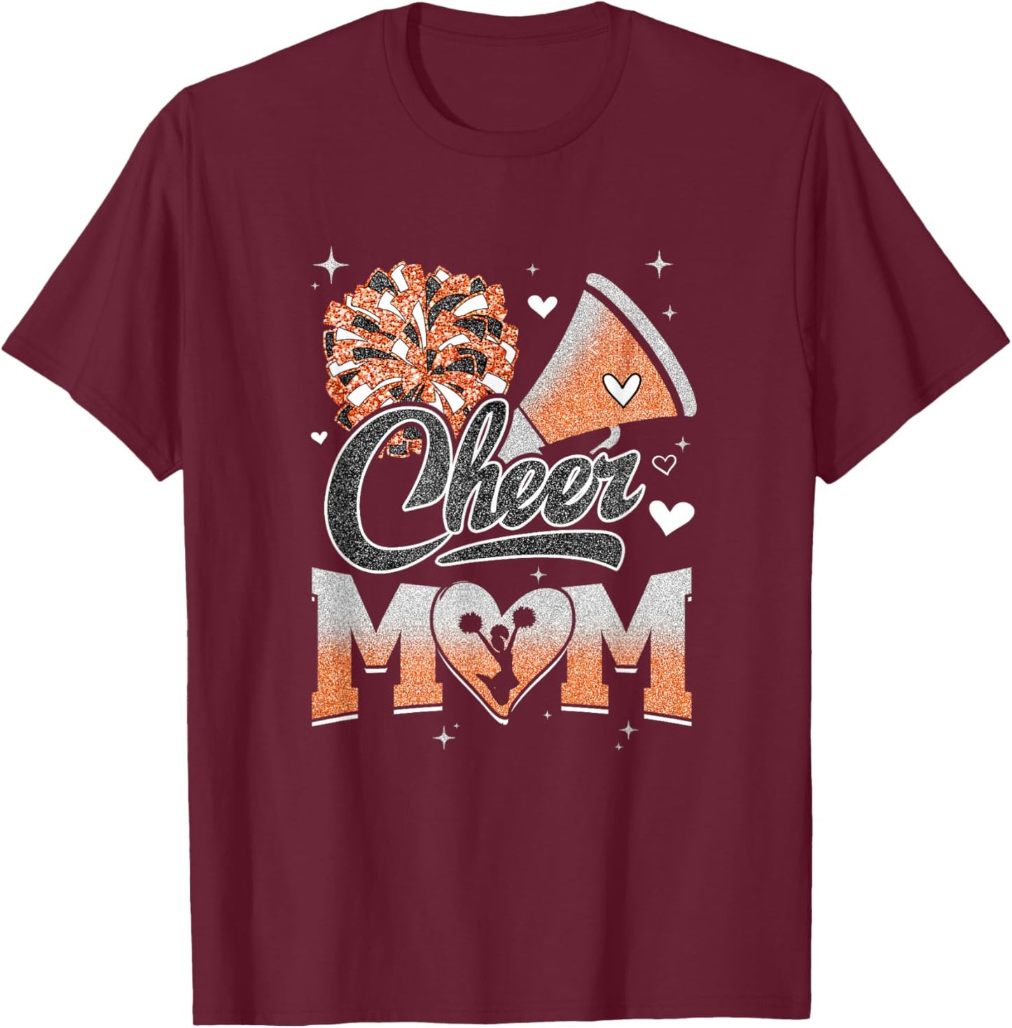 Cheer Mom Orange Cheerleading Football Graphic T-Shirt - T-Shirt | Maroon