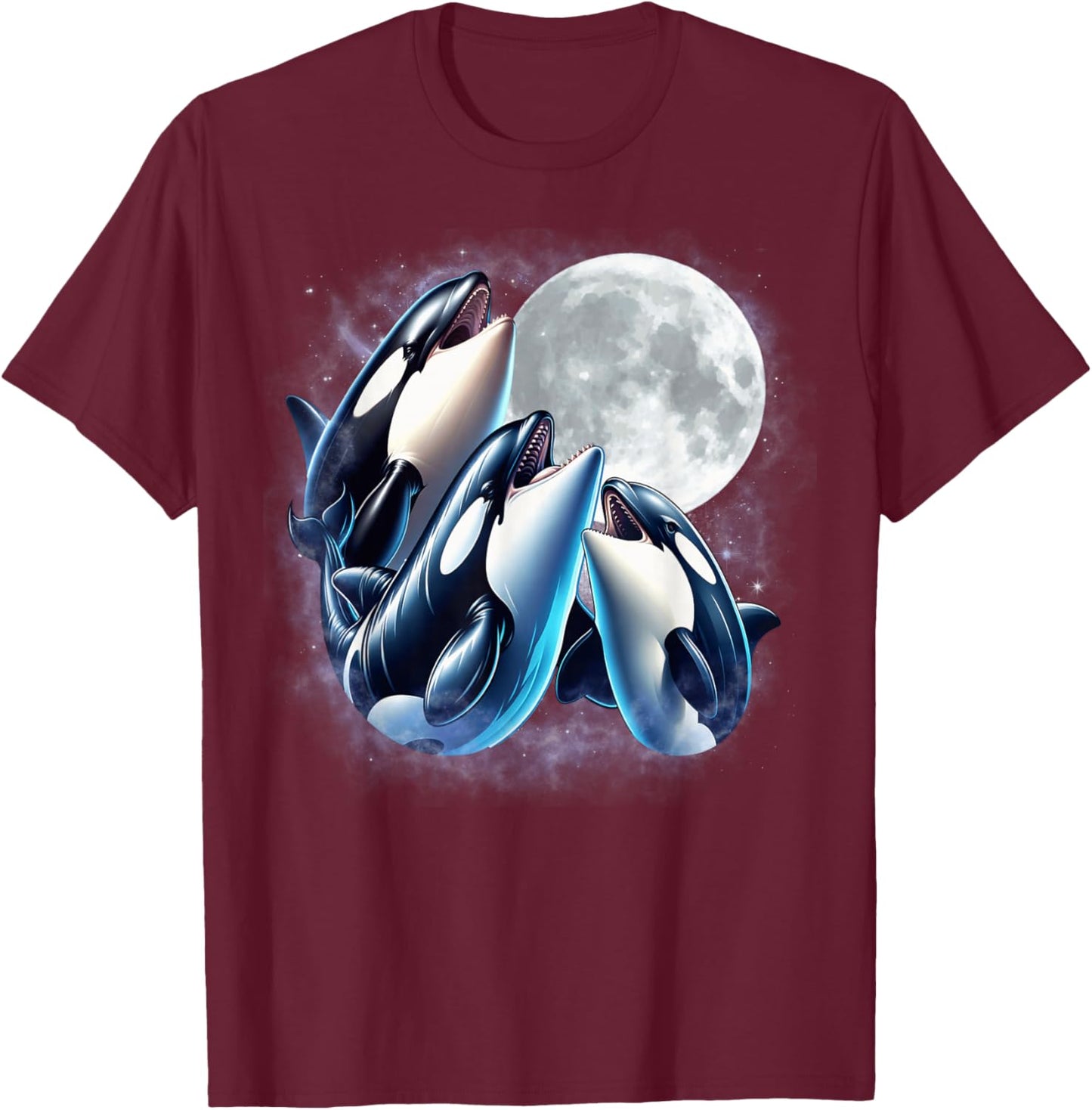Three Orcas Moon Funny Orca Howling Wolfs Moon Parody T-Shirt - T-Shirt | Maroon