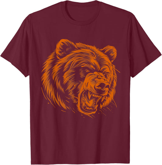 Angry Grizzly Bear Orange T-Shirt - T-Shirt | Maroon