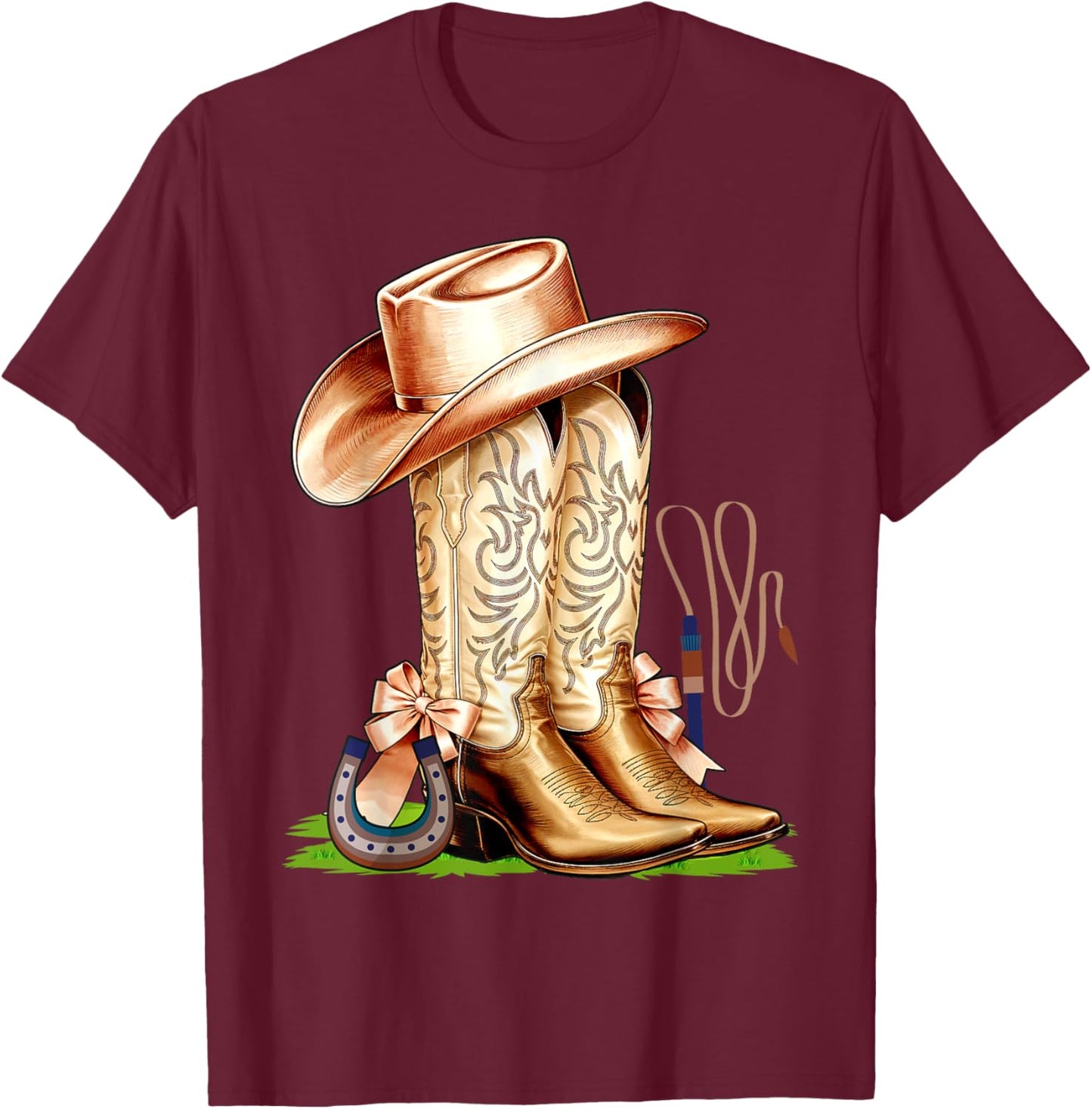 Coquette Pink Bow Cowboy Boots Cute Teen Girls, Women T-Shirt - T-Shirt | Maroon