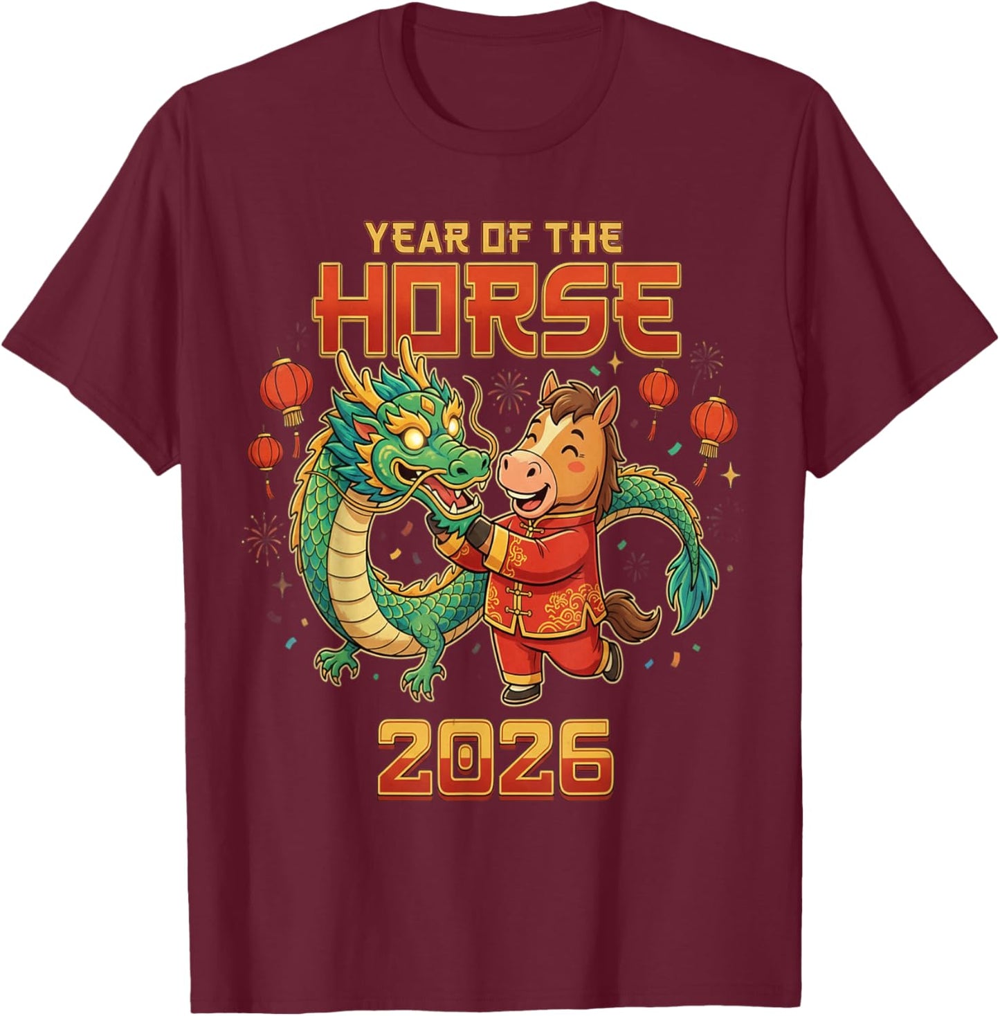 Chinese New Year 2026 Year of the Horse T-Shirt - T-Shirt | Maroon