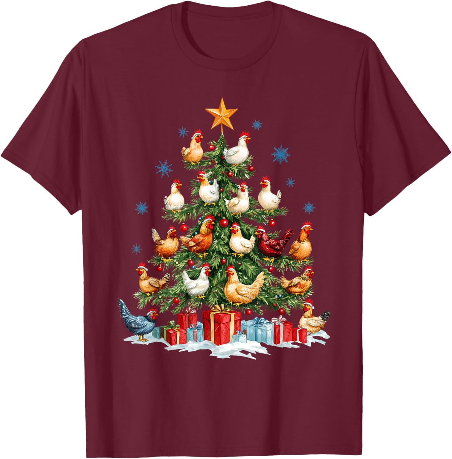 Clucking Chickens Festive Fowl Christmas Tree Ornaments T-Shirt - T-Shirt | Maroon