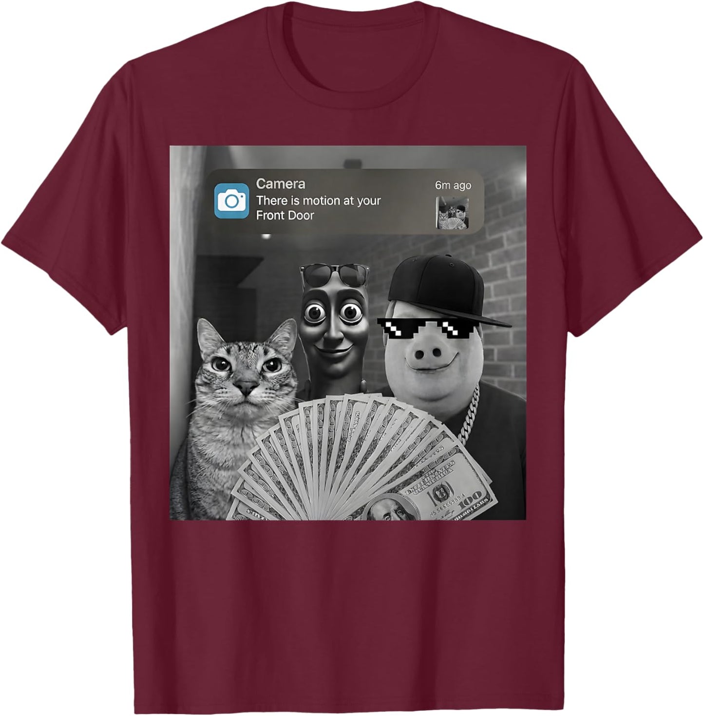 Funny Tung Tung Tung Sahur, John Pork and Cat Meme Brainrot T-Shirt - T-Shirt | Maroon