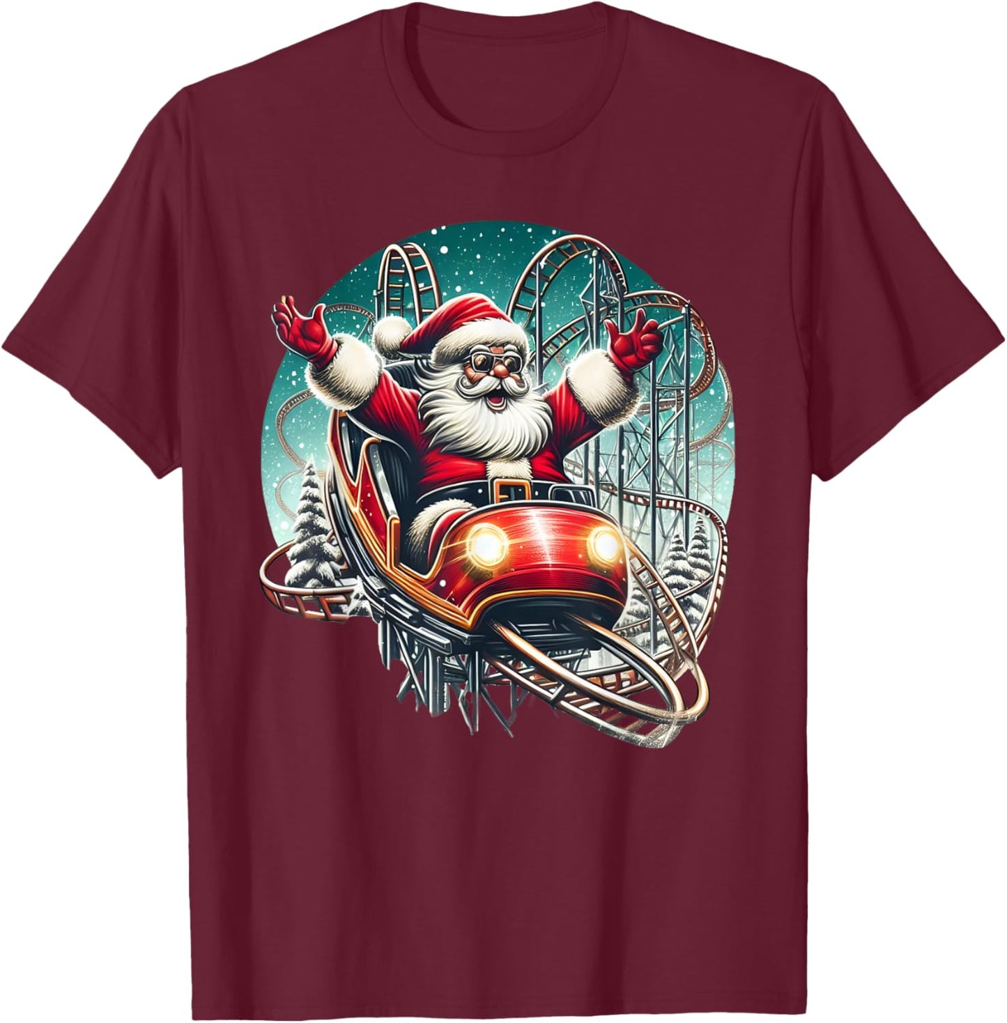 Christmas Santa Riding On Roller Coaster Funny Kids Boys Men T-Shirt - T-Shirt | Maroon