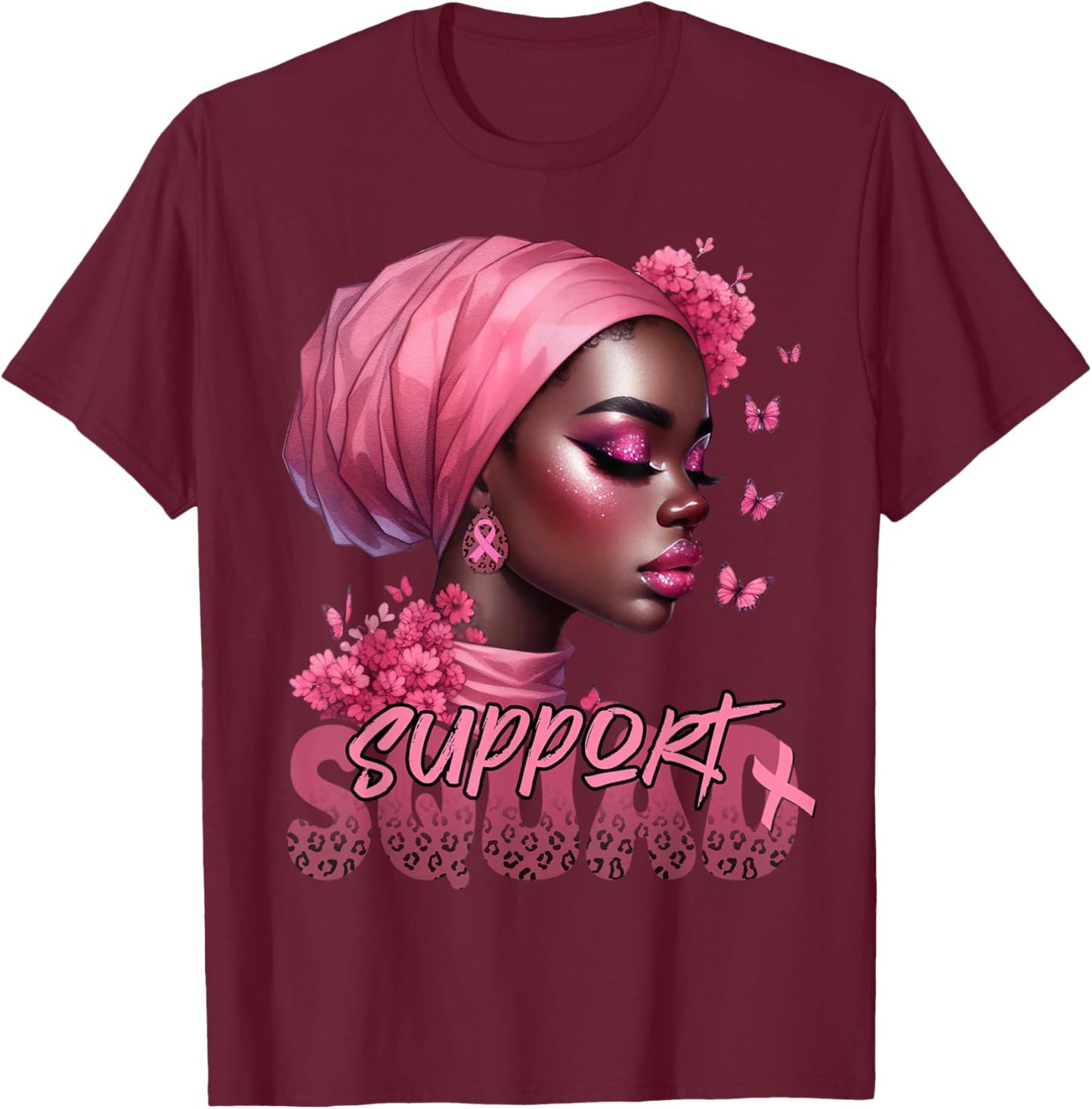 Breast Cancer Black Woman Shirt Support Squad Black Women T-Shirt - T-Shirt | Maroon