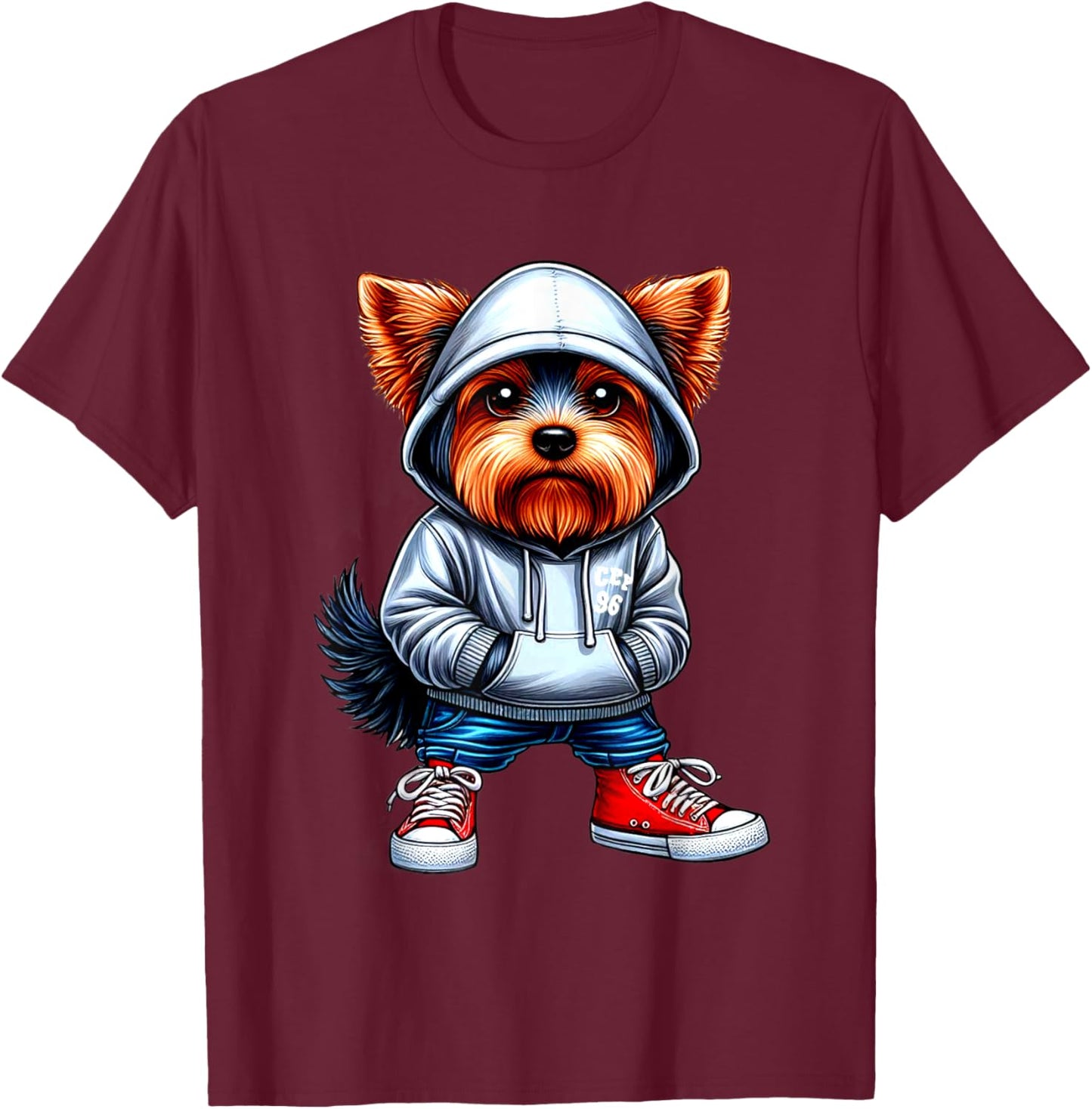 Thug Dog Yorkshire Terrier Gangster Yorkie Dog Lovers Design Men Women T-Shirt - T-Shirt | Maroon
