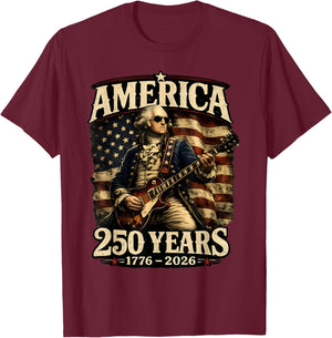 Vintage George Washington Playing Guitar 250 Years America T-Shirt - T-Shirt | Maroon