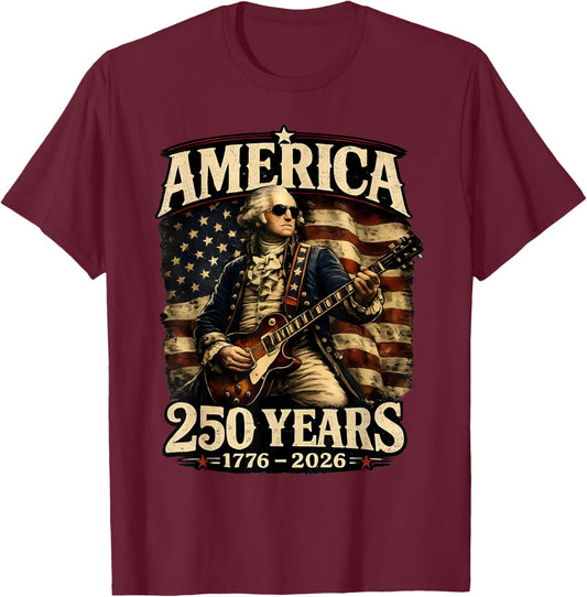 Vintage George Washington Playing Guitar 250 Years America T-Shirt - T-Shirt | Maroon