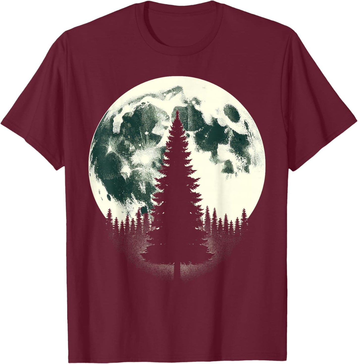 Moon Nature Forest Trees Outdoor T-Shirt - T-Shirt | Maroon