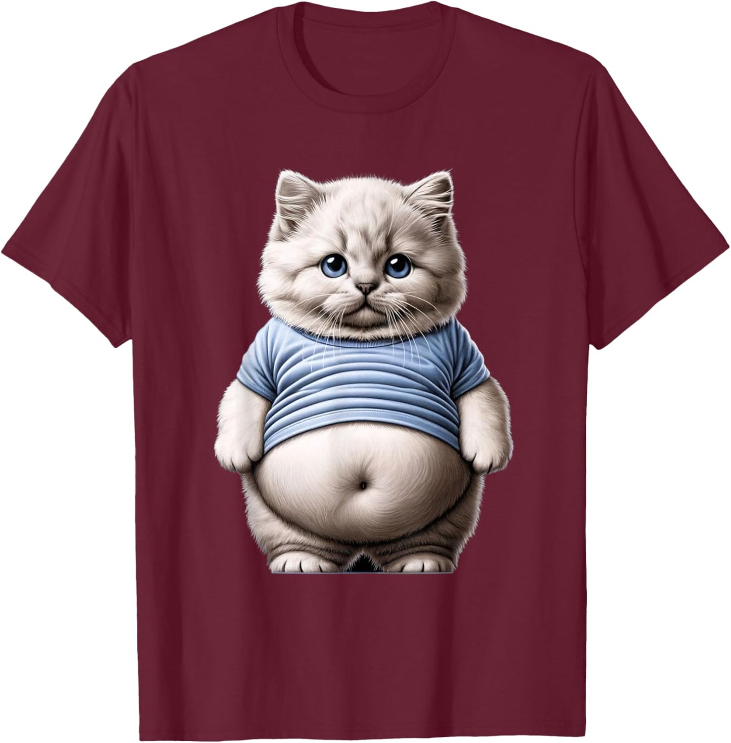 Big Belly Cute Funny Fat Cat Art Design Fat Kitten Cat Lover T-Shirt - T-Shirt | Maroon