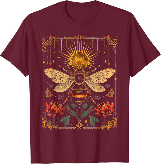 Vintage Bee Tarot Card Floral Bees Cottagecore Aesthetic T-Shirt - T-Shirt | Maroon