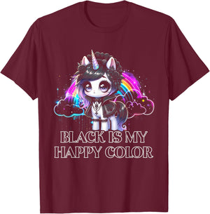 Black is My Happy Color Gothic Girl Dark Goth Occult Unicorn T-Shirt - T-Shirt | Maroon