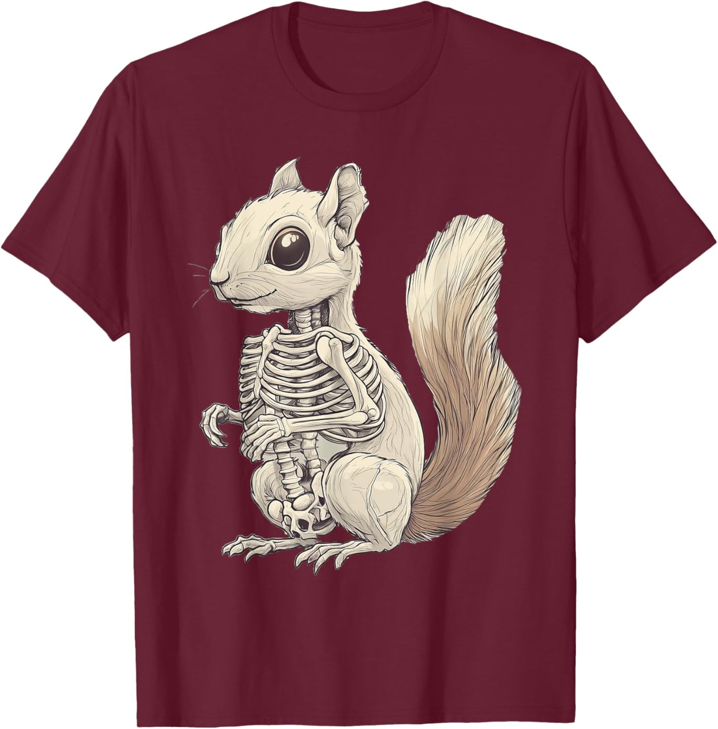 Squirrel Skeleton Halloween T-Shirt - T-Shirt | Maroon