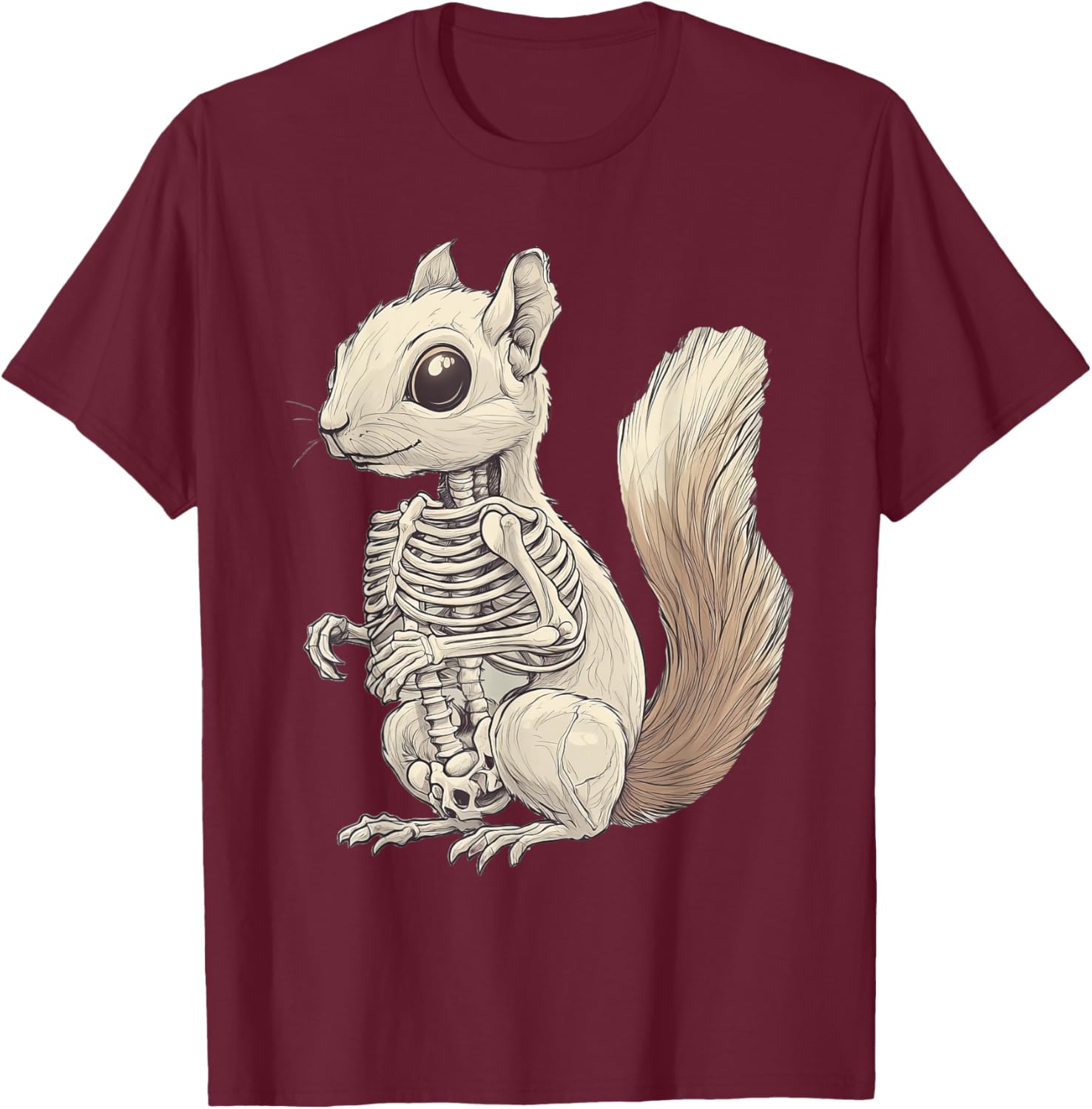 Squirrel Skeleton Halloween T-Shirt - T-Shirt | Maroon