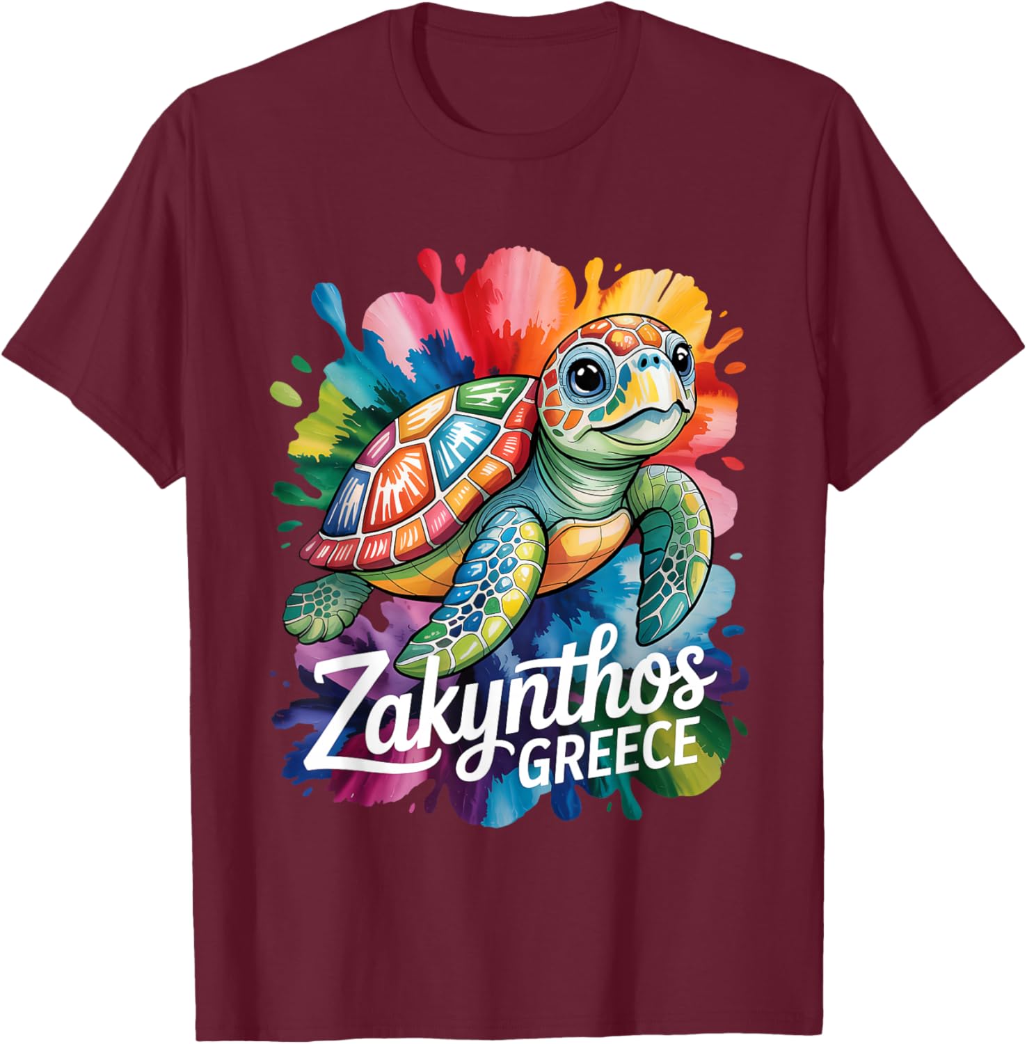 Zakynthos, Grèce Tortue de mer Peinture Splatter Art Souvenir T-Shirt - T-Shirt | Maroon