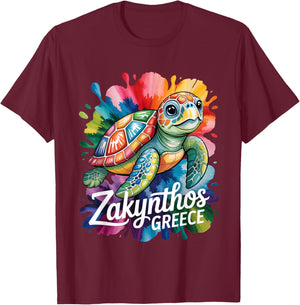 Zakynthos, Grèce Tortue de mer Peinture Splatter Art Souvenir T-Shirt - T-Shirt | Maroon