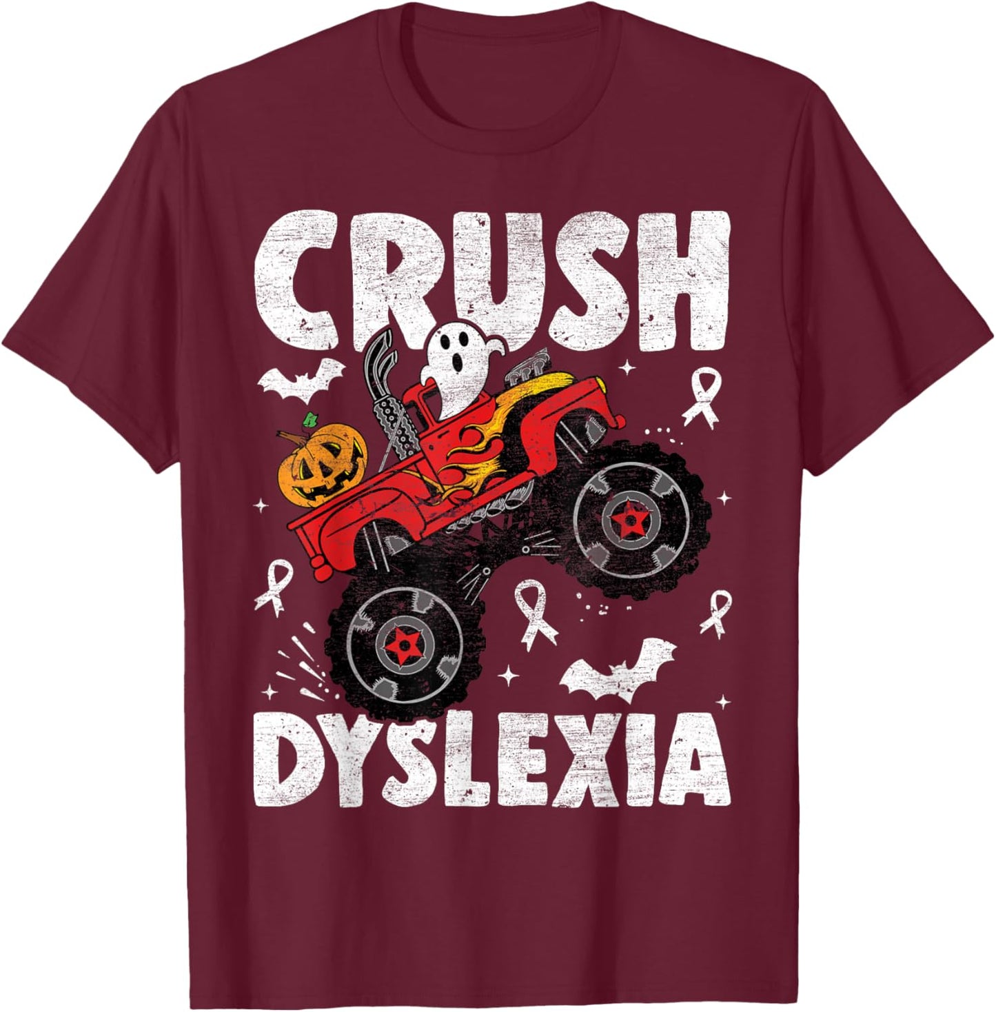Crush Dyslexia Awareness Monster Truck Red Kids Boys Girls T-Shirt - T-Shirt | Maroon
