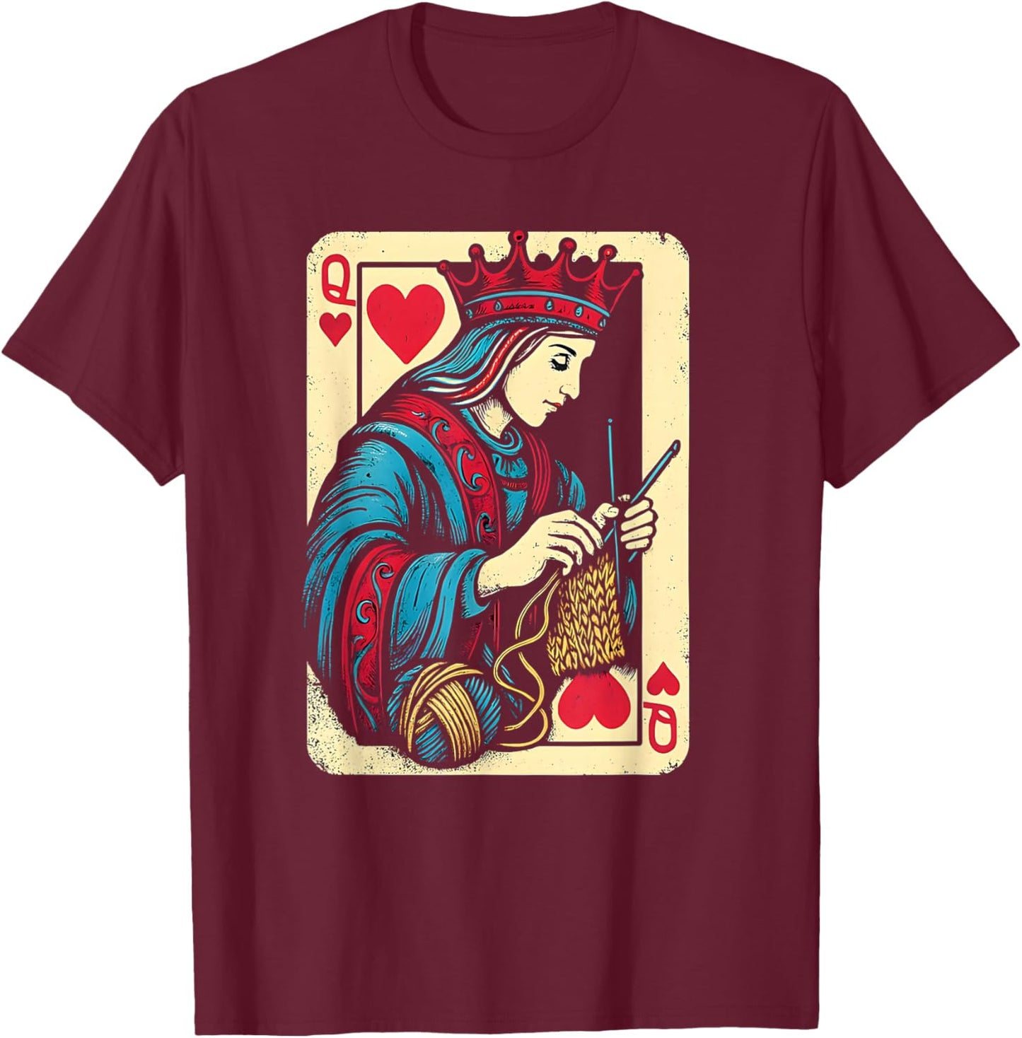 Queen of Heart Knitting Yarn Lovers T-Shirt - T-Shirt | Maroon