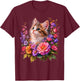 Cat Flower Floral Cute Kitten Vintage Flowers Art Cat Lover T-Shirt - T-Shirt | Maroon