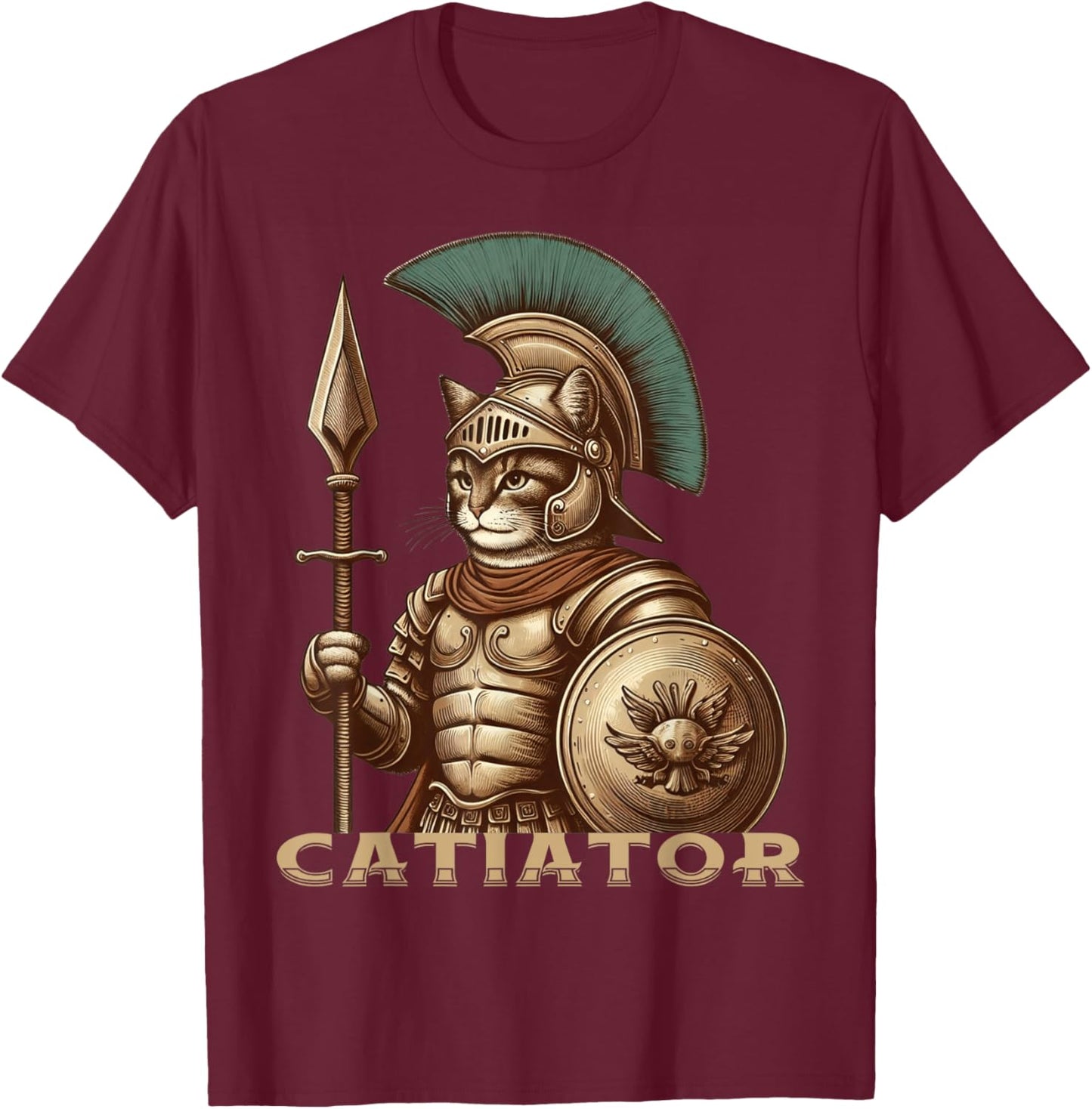 Cat Warrior Gladiator Cat Lovers Funny Cats T-Shirt - T-Shirt | Maroon