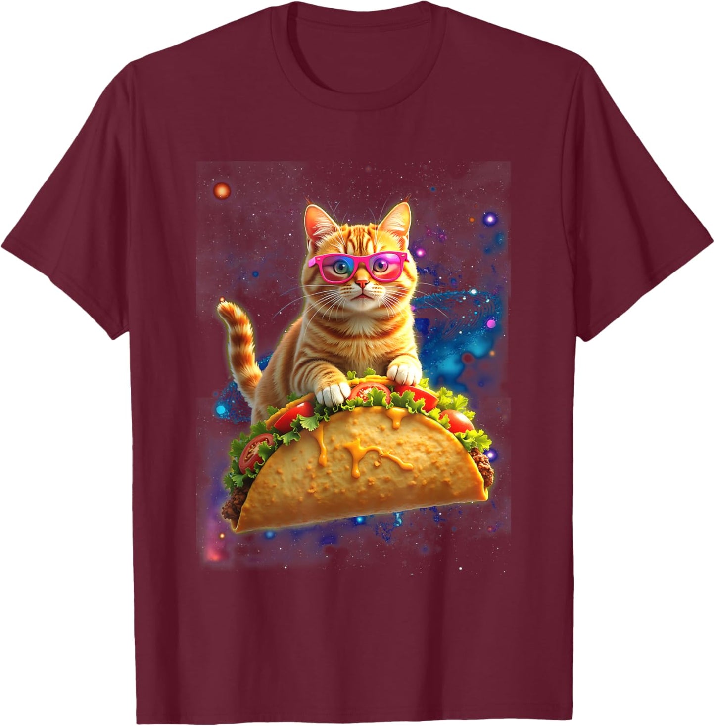 Crazy Space Taco Cat Astronaut Cat Ride Tacos Cinco De Mayo T-Shirt - T-Shirt | Maroon