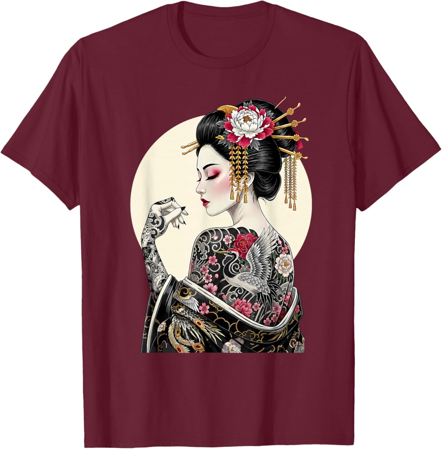 Tattooed Geisha Japanese Souvenir Meet Me in Japan Tattoo T-Shirt - T-Shirt | Maroon