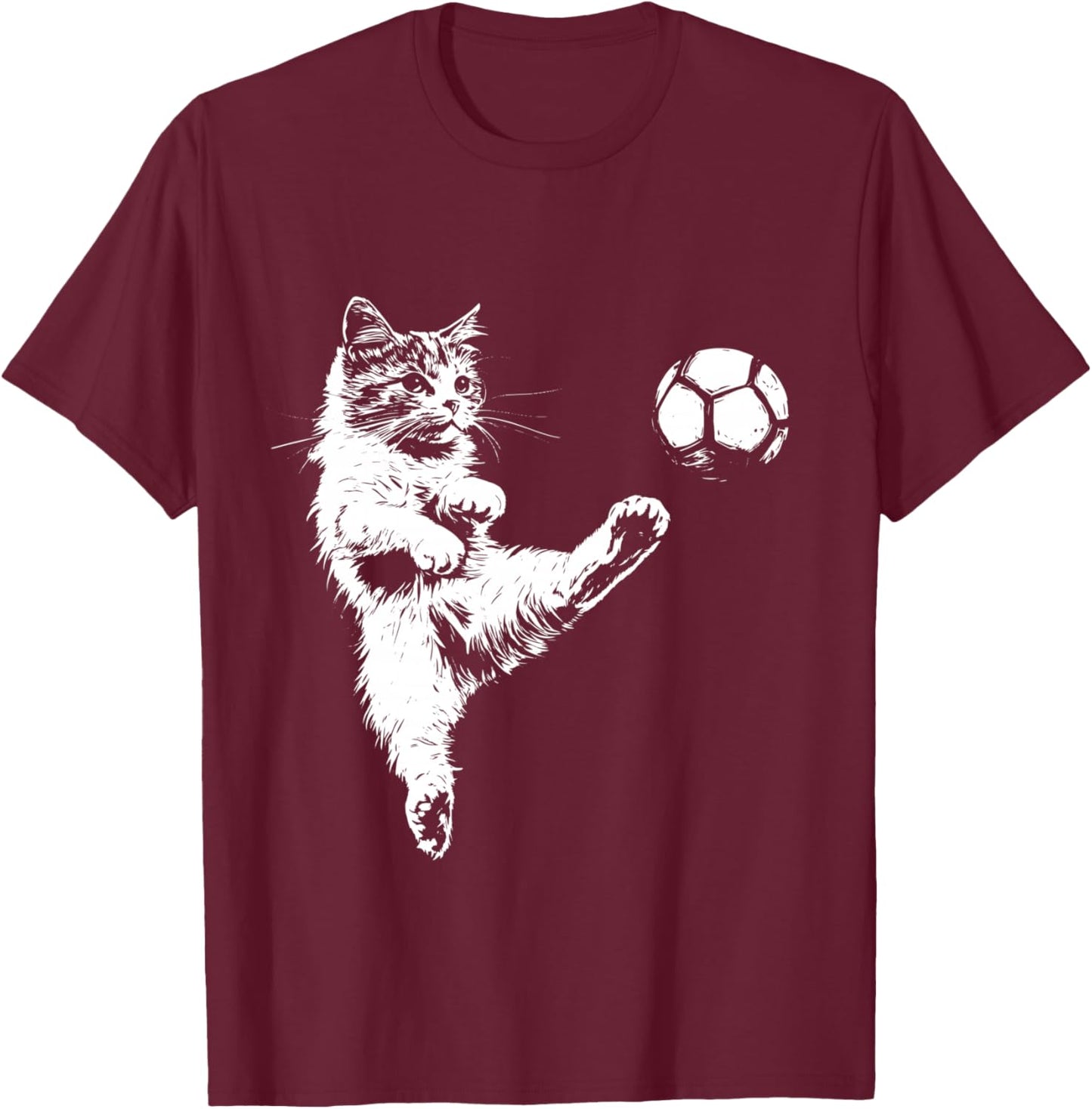 Funny Cat Soccer Ball Graphic T-Shirt - T-Shirt | Maroon