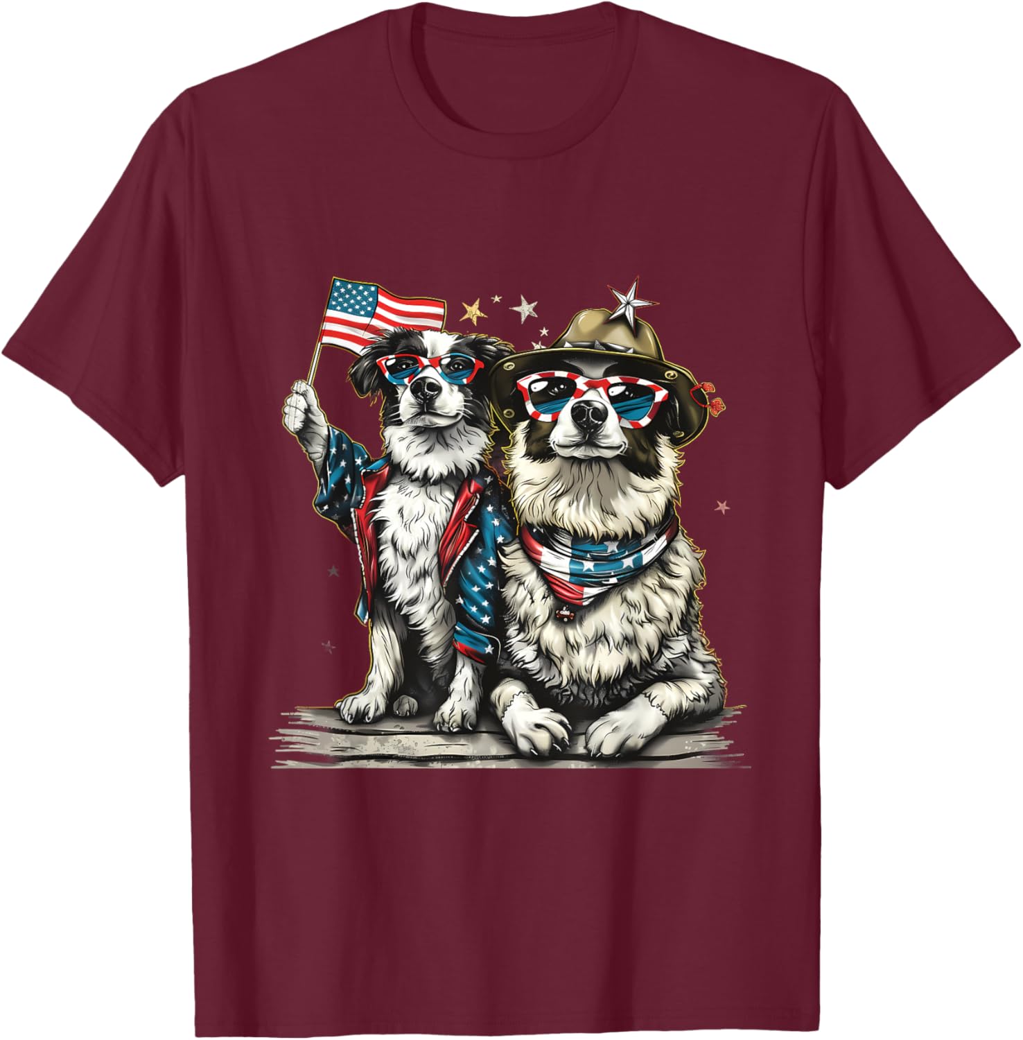 4th Of July Dog Fourth Of July American Flag Patriotic USA Kids Men T-Shirt - T-Shirt | Maroon