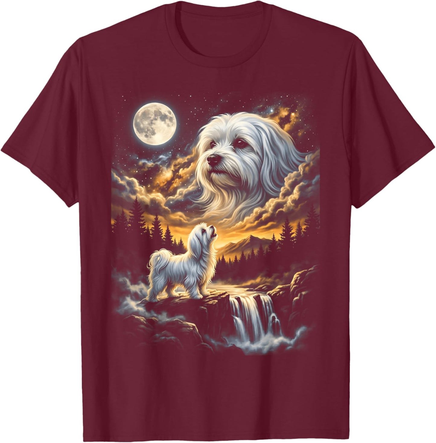 Maltese Howling to The Moon T-Shirt - T-Shirt | Maroon