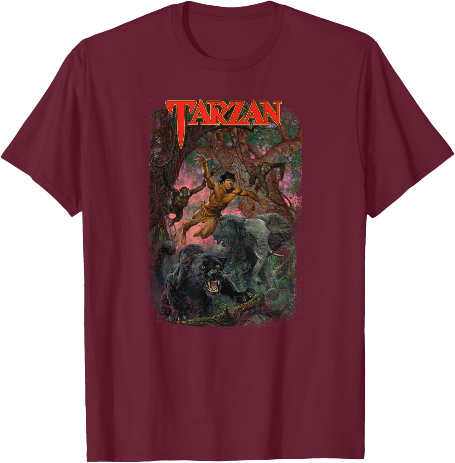 Tarzan Leaping Animal Illustration Father's Day T-Shirt - T-Shirt | Maroon