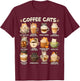 Kawaii Coffee Cats Cappuccino, niedliches Katzen-Café-Design, Anime-Design T-Shirt - T-Shirt | Maroon