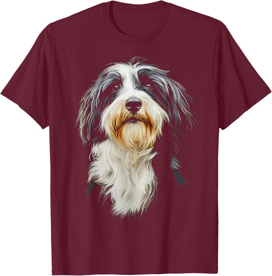 Bearded Collie Dog Motif Pet Illustration Bearded Collie T-Shirt - T-Shirt | Maroon
