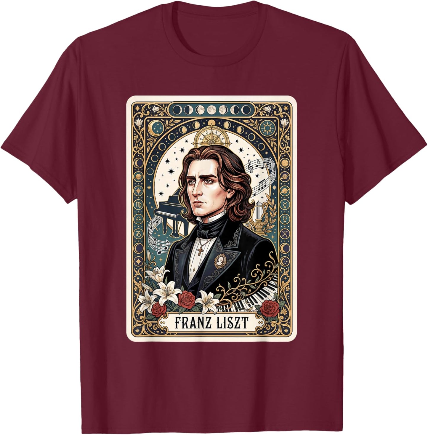 Franz Liszt Compossier Pianiste Tarot T-Shirt - T-Shirt | Maroon