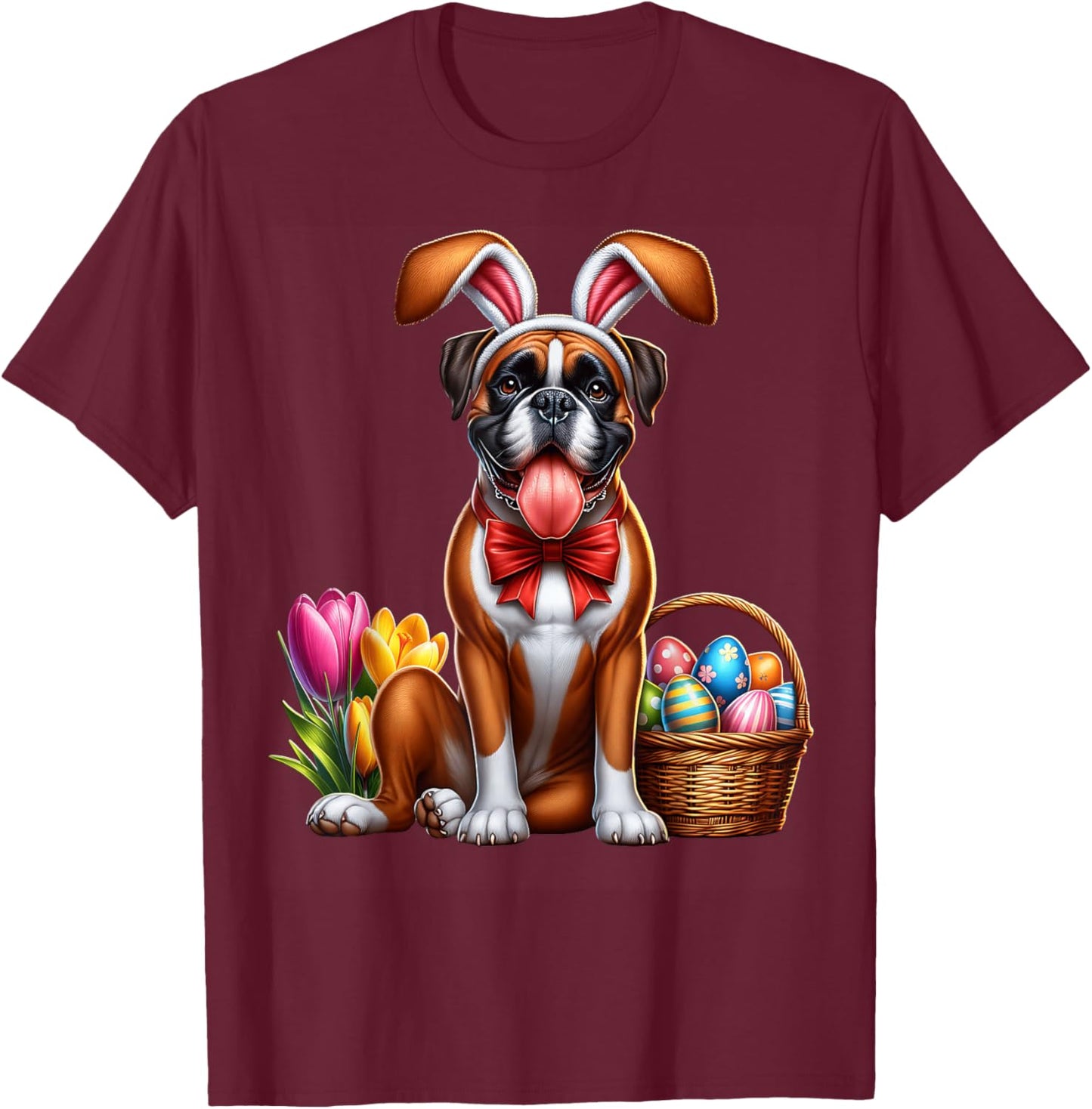 Boxer Happy Easter Dog Boxer T-Shirt - T-Shirt | Maroon