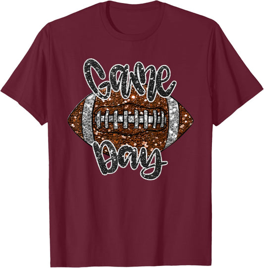 Game Day Football Bling Bling Football Lover Fall Autumn T-Shirt - T-Shirt | Maroon